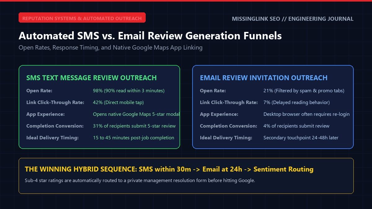 Automated SMS vs Email Review Generation Funnel Benchmarks and Workflow